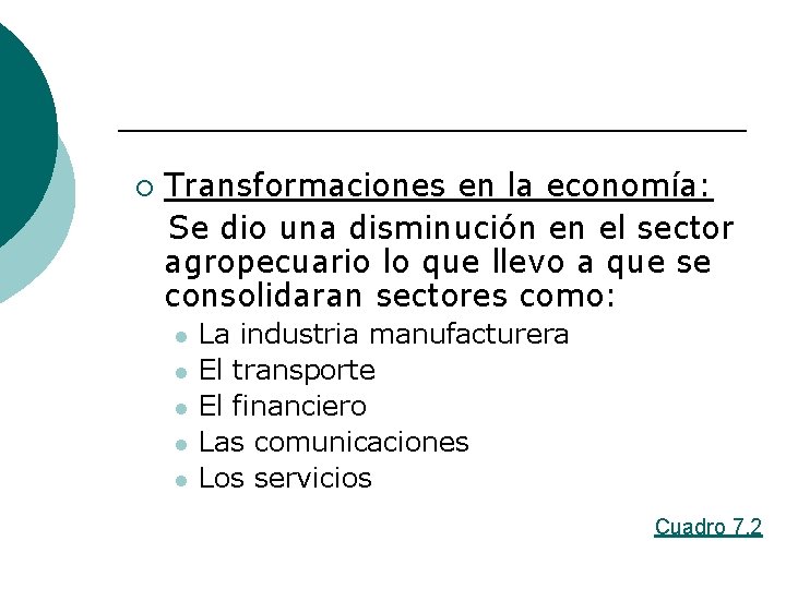 ¡ Transformaciones en la economía: Se dio una disminución en el sector agropecuario lo