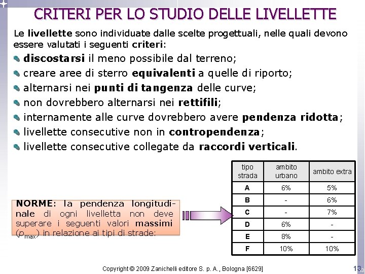 CRITERI PER LO STUDIO DELLE LIVELLETTE Le livellette sono individuate dalle scelte progettuali, nelle