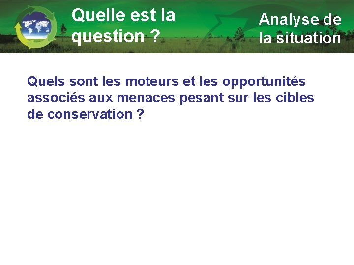 Quelle est la question ? Analyse de la situation Quels sont les moteurs et