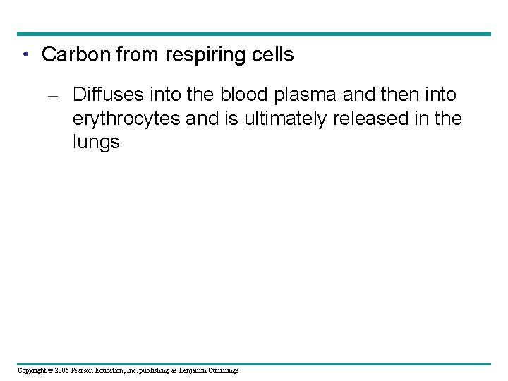  • Carbon from respiring cells – Diffuses into the blood plasma and then