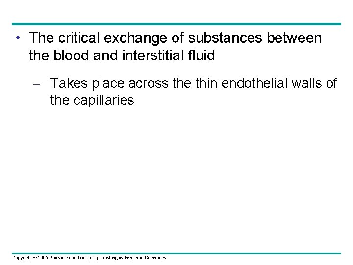  • The critical exchange of substances between the blood and interstitial fluid –