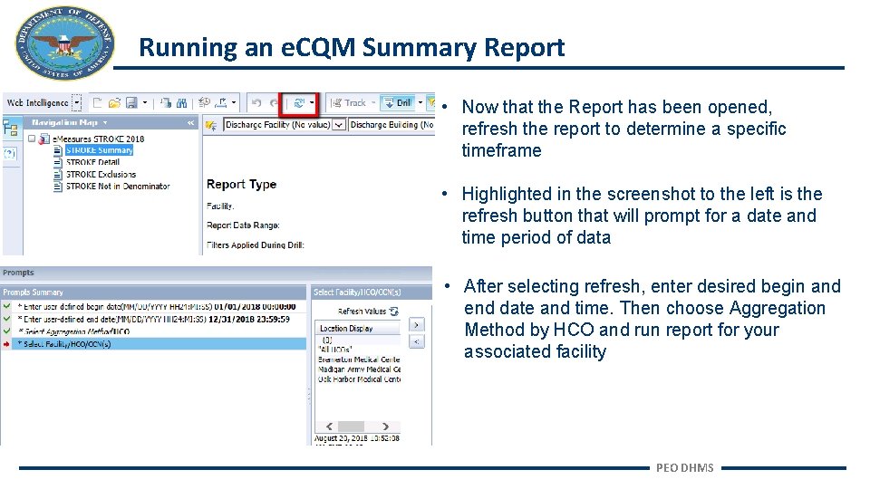 Running an e. CQM Summary Report • Now that the Report has been opened,
