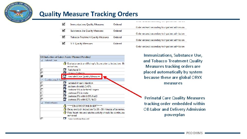 Quality Measure Tracking Orders Immunizations, Substance Use, and Tobacco Treatment Quality Measures tracking orders