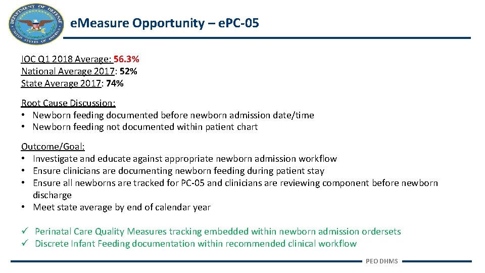 e. Measure Opportunity – e. PC-05 IOC Q 1 2018 Average: 56. 3% National