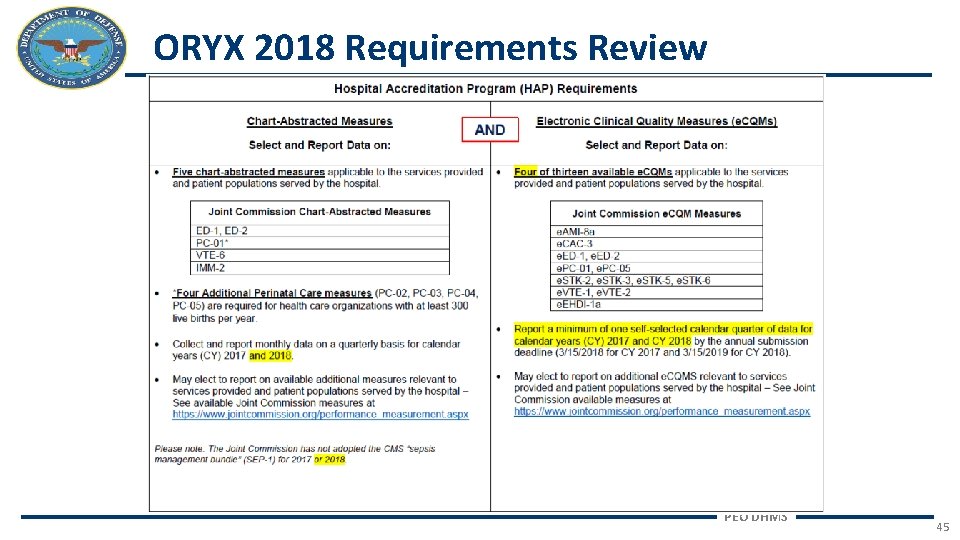 ORYX 2018 Requirements Review PEO DHMS 45 