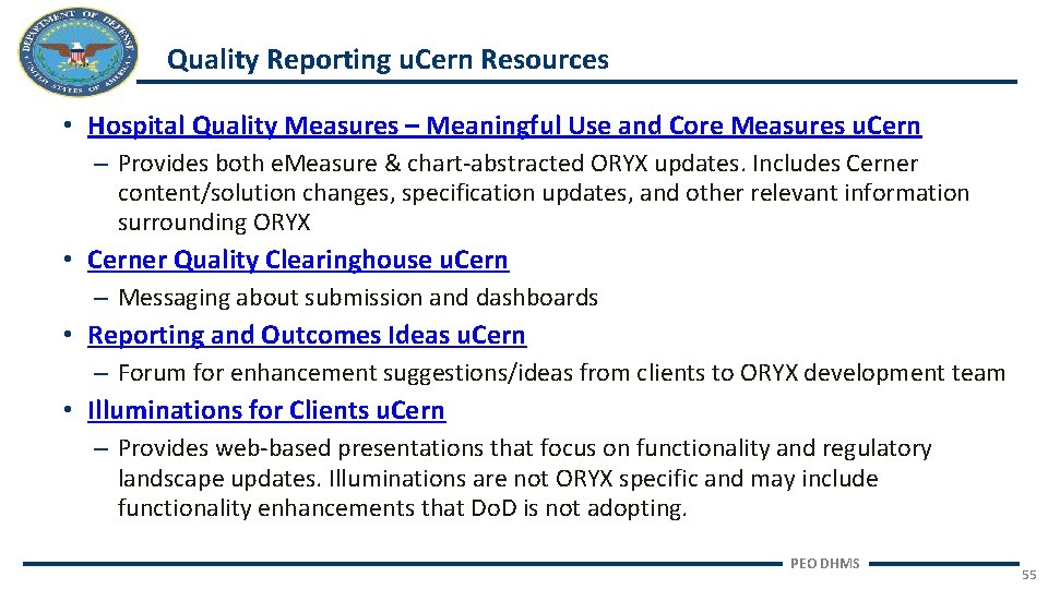 Quality Reporting u. Cern Resources • Hospital Quality Measures – Meaningful Use and Core