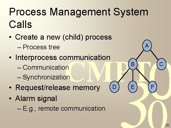 Process Management System Calls • Create a new (child) process A – Process tree Process Management System Calls • Create a new (child) process A – Process tree