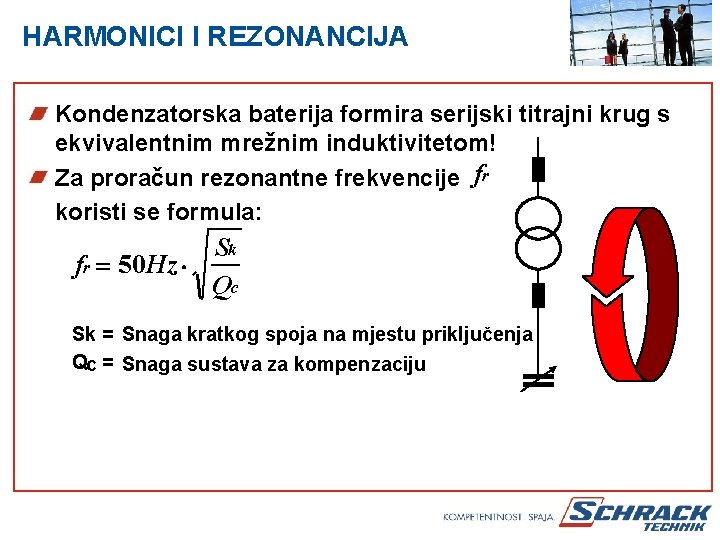 HARMONICI I REZONANCIJA Kondenzatorska baterija formira serijski titrajni krug s ekvivalentnim mrežnim induktivitetom! Za