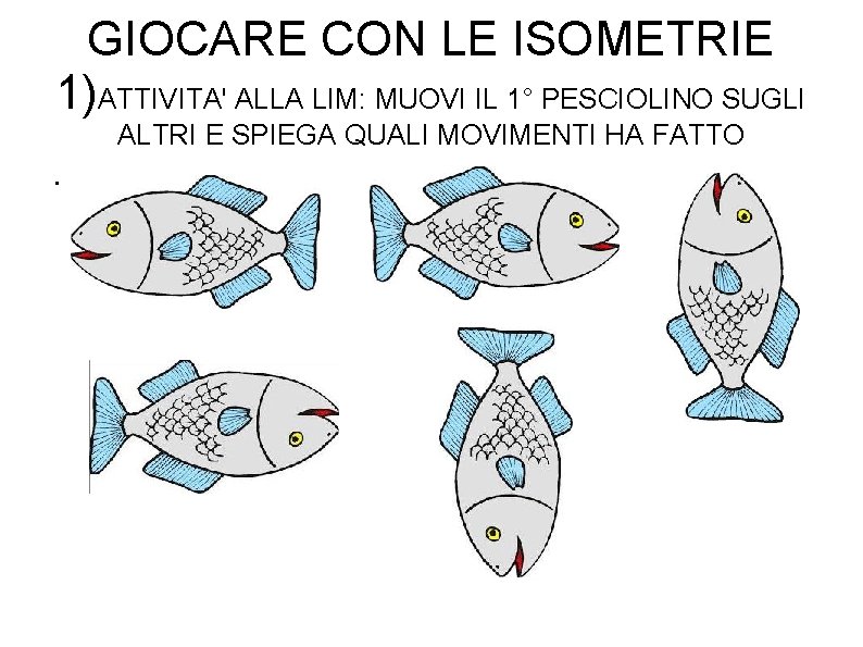 GIOCARE CON LE ISOMETRIE 1)ATTIVITA' ALLA LIM: MUOVI IL 1° PESCIOLINO SUGLI ALTRI E