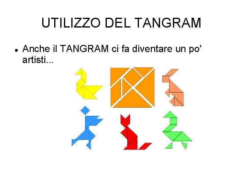 UTILIZZO DEL TANGRAM Anche il TANGRAM ci fa diventare un po' artisti. . .