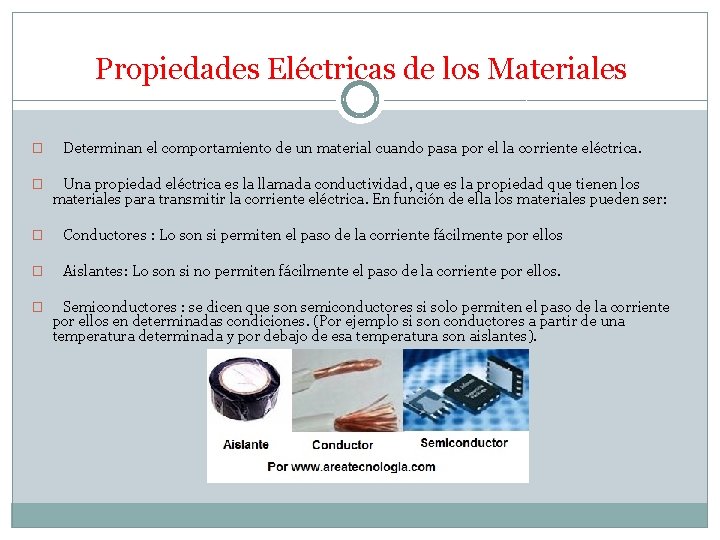 Propiedades Eléctricas de los Materiales � Determinan el comportamiento de un material cuando pasa