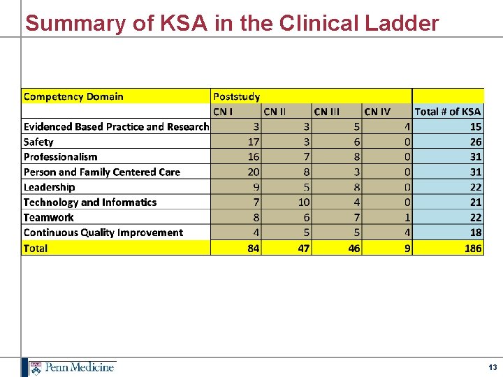 Summary of KSA in the Clinical Ladder 13 