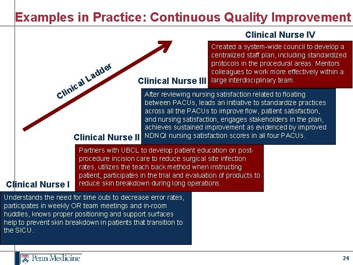 Examples in Practice: Continuous Quality Improvement Clinical Nurse IV r de d La al