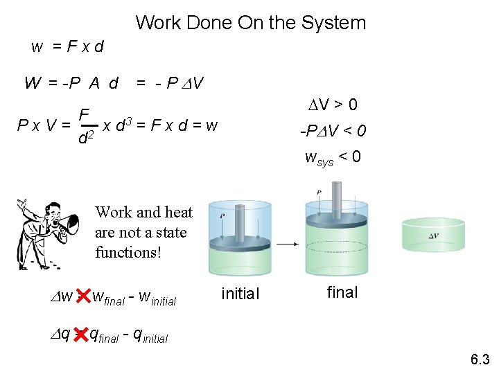 Work Done On the System w = F x d W = -P A