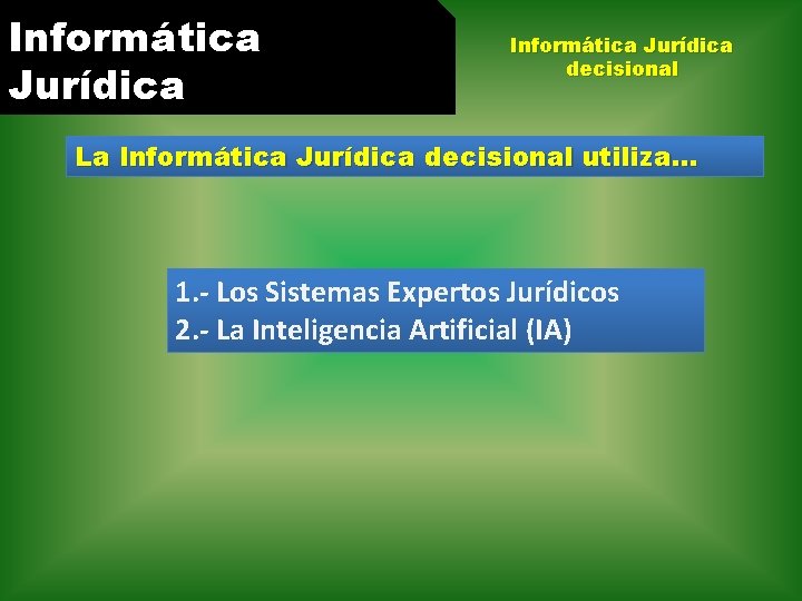 Informática Jurídica decisional La Informática Jurídica decisional utiliza. . . 1. - Los Sistemas