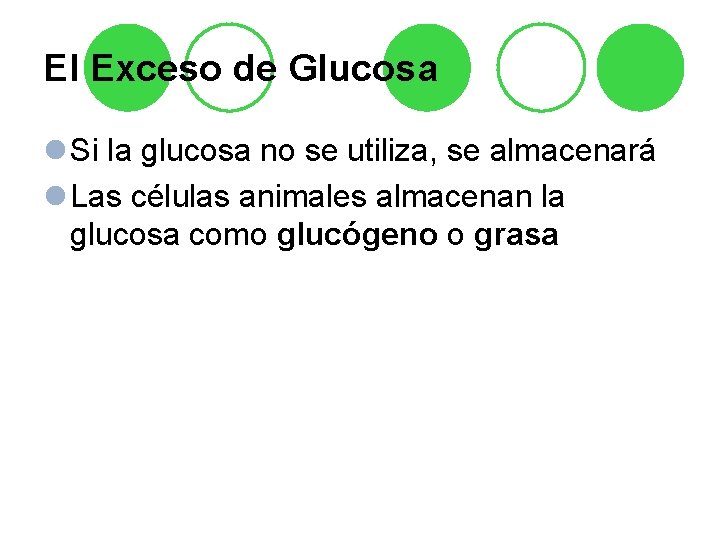 El Exceso de Glucosa l Si la glucosa no se utiliza, se almacenará l