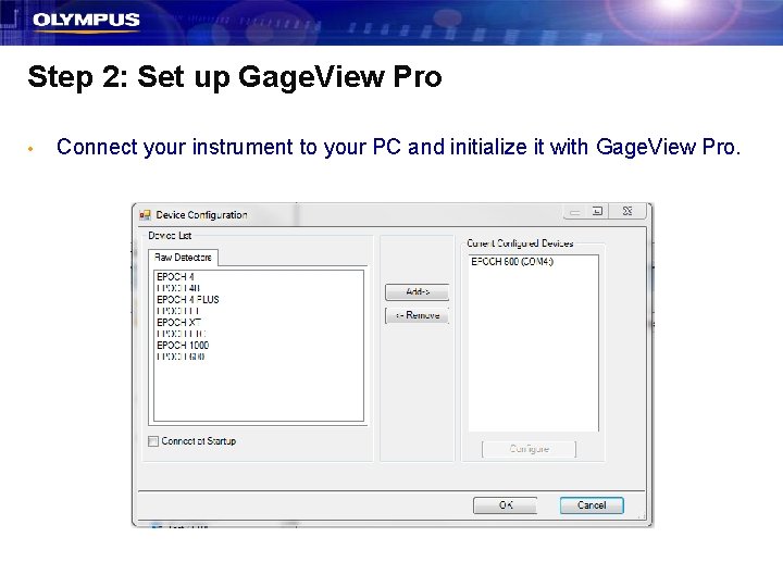 Step 2: Set up Gage. View Pro • Connect your instrument to your PC