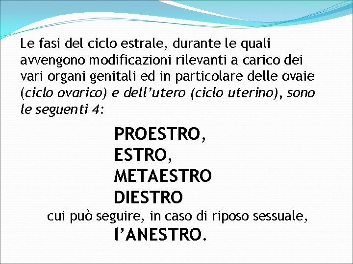 Le fasi del ciclo estrale, durante le quali avvengono modificazioni rilevanti a carico dei