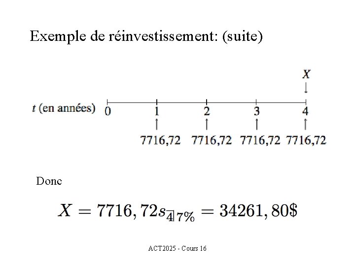 Exemple de réinvestissement: (suite) Donc ACT 2025 - Cours 16 