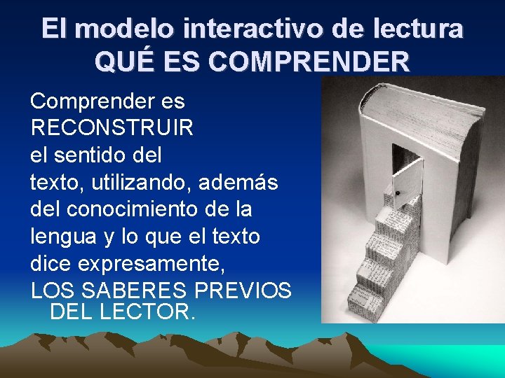 El modelo interactivo de lectura QUÉ ES COMPRENDER Comprender es RECONSTRUIR el sentido del