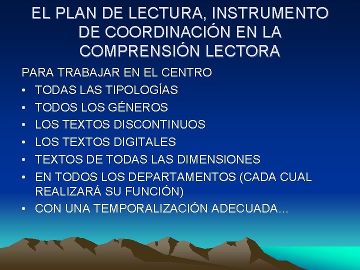 EL PLAN DE LECTURA, INSTRUMENTO DE COORDINACIÓN EN LA COMPRENSIÓN LECTORA PARA TRABAJAR EN