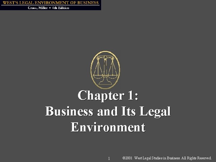 Chapter 1: Business and Its Legal Environment 1 © 2001 West Legal Studies in
