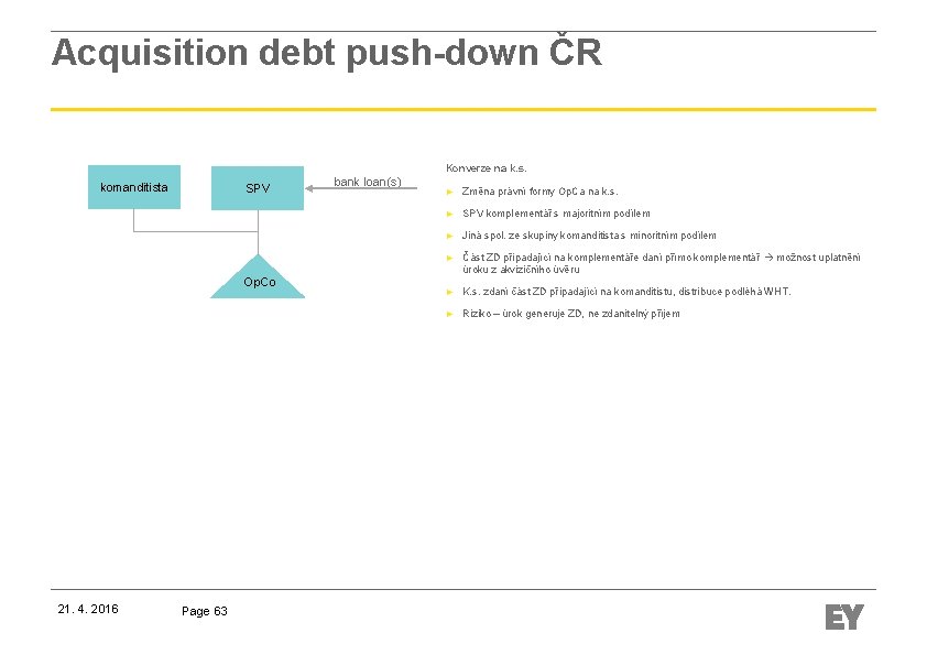 Acquisition debt push-down ČR Konverze na k. s. komanditista SPV Op. Co 21. 4.