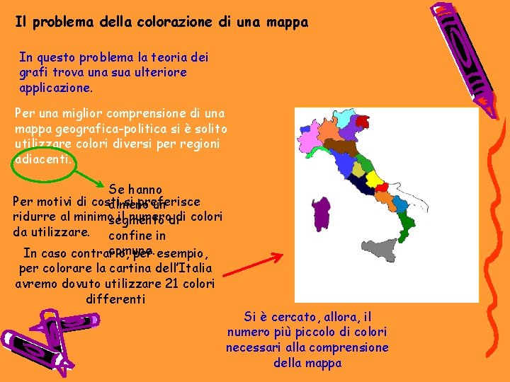 Il problema della colorazione di una mappa In questo problema la teoria dei grafi
