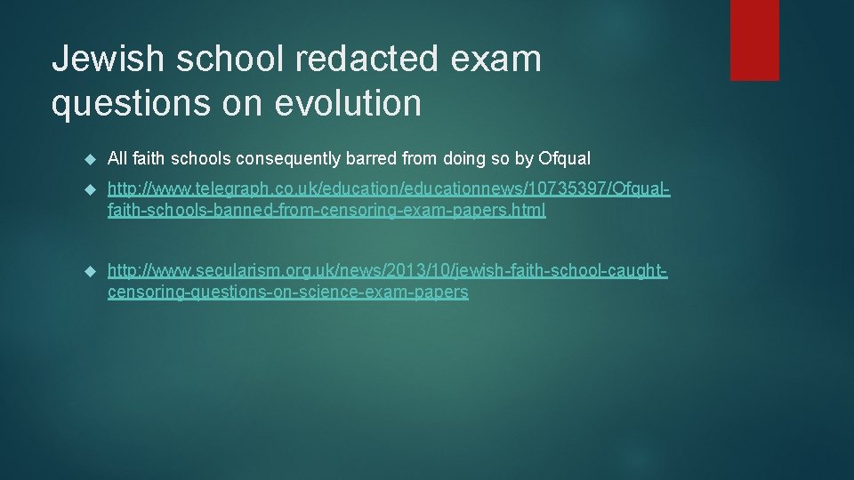 Jewish school redacted exam questions on evolution All faith schools consequently barred from doing