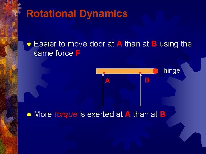 Rotational Dynamics ® Easier to move door at A than at B using the
