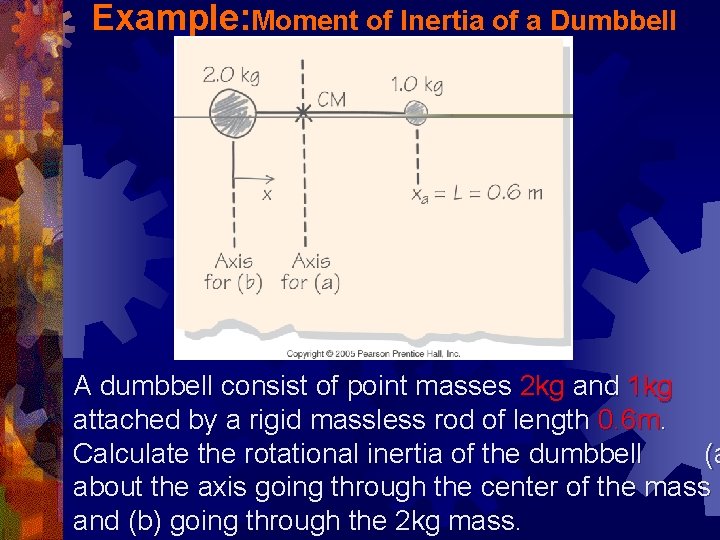 Example: Moment of Inertia of a Dumbbell A dumbbell consist of point masses 2