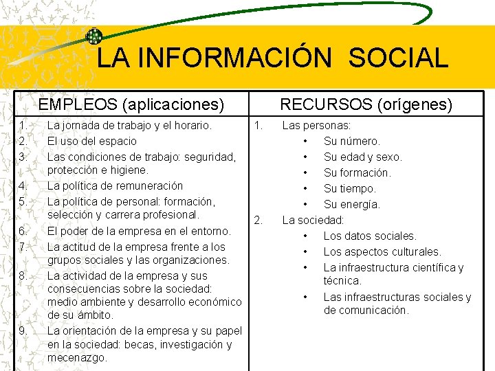 LA INFORMACIÓN SOCIAL EMPLEOS (aplicaciones) 1. 2. 3. 4. 5. 6. 7. 8. 9. LA INFORMACIÓN SOCIAL EMPLEOS (aplicaciones) 1. 2. 3. 4. 5. 6. 7. 8. 9.