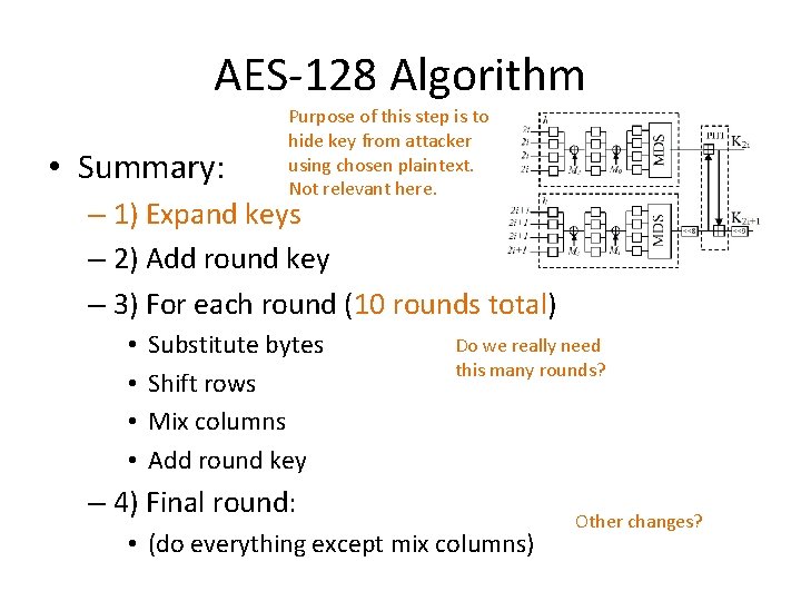 AES-128 Algorithm • Summary: Purpose of this step is to hide key from attacker