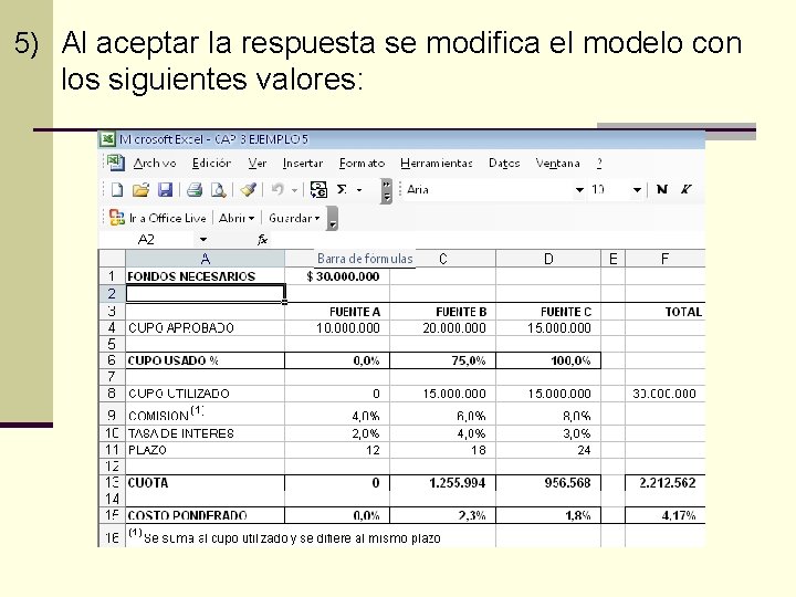 5) Al aceptar la respuesta se modifica el modelo con los siguientes valores: 