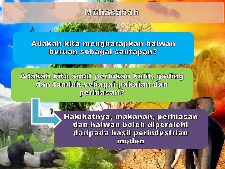 Muhasabah Adakah kita mengharapkan haiwan buruan sebagai santapan? Adakah kita amat perlukan kulit, gading