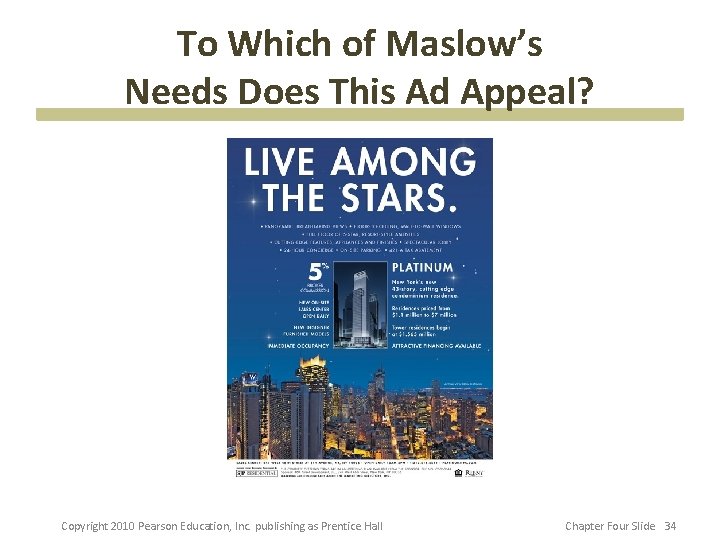 To Which of Maslow’s Needs Does This Ad Appeal? Copyright 2010 Pearson Education, Inc.