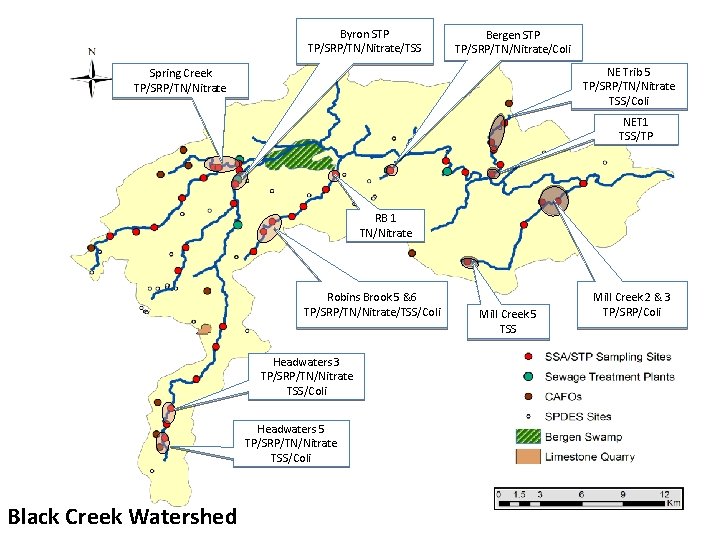 Byron STP TP/SRP/TN/Nitrate/TSS Bergen STP TP/SRP/TN/Nitrate/Coli NE Trib 5 TP/SRP/TN/Nitrate TSS/Coli Spring Creek TP/SRP/TN/Nitrate