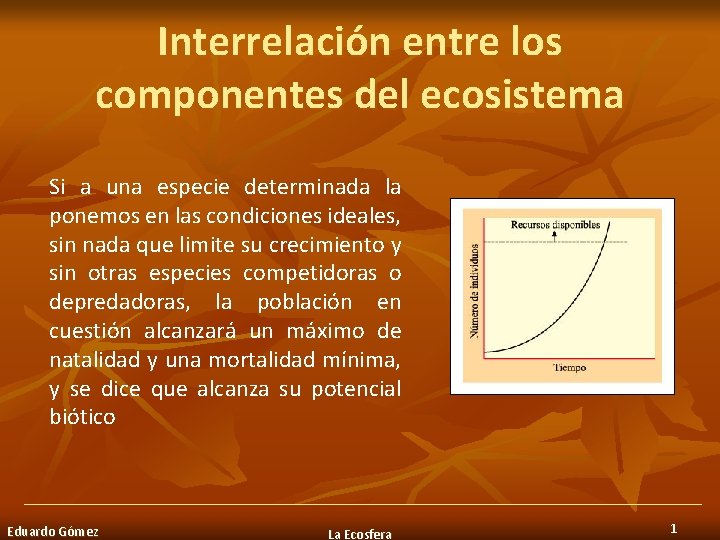 Interrelación entre los componentes del ecosistema Si a una especie determinada la ponemos en