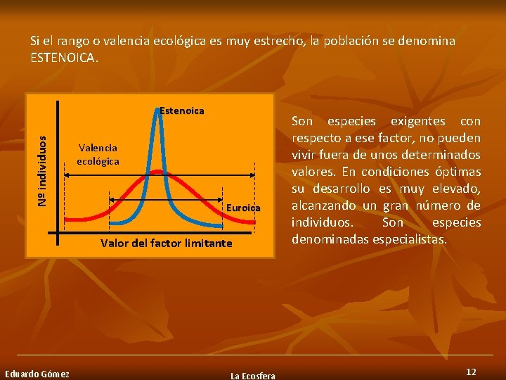 Si el rango o valencia ecológica es muy estrecho, la población se denomina ESTENOICA.