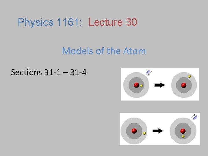 Physics 1161: Lecture 30 Models of the Atom Sections 31 -1 – 31 -4