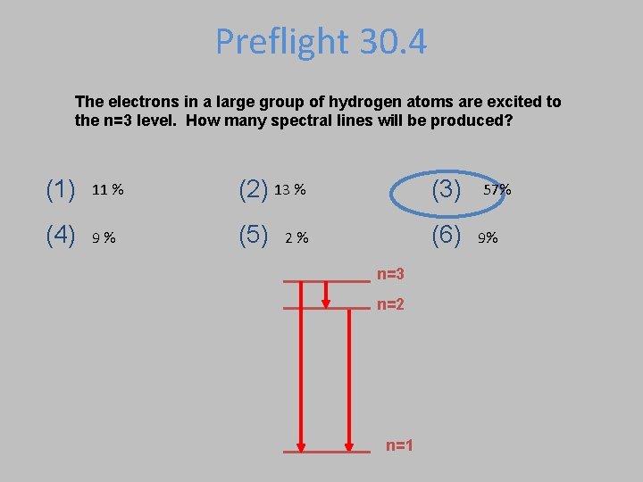 Preflight 30. 4 The electrons in a large group of hydrogen atoms are excited