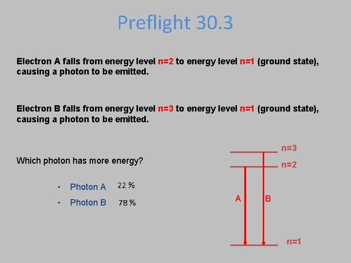 Preflight 30. 3 Electron A falls from energy level n=2 to energy level n=1