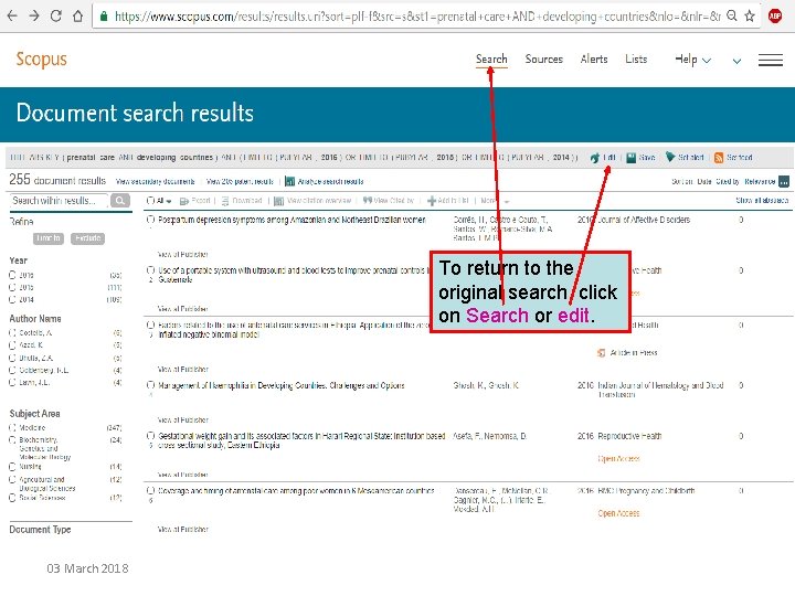 To return to the original search, click on Search or edit. 03 March 2018