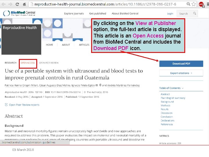 By clicking on the View at Publisher option, the full-text article is displayed. This