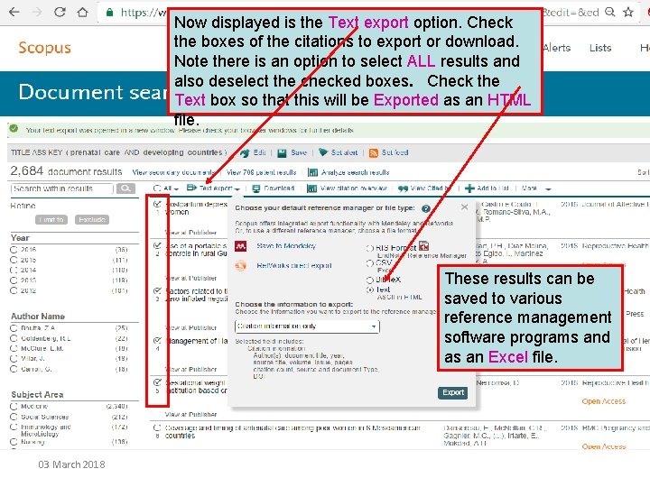 Now displayed is the Text export option. Check the boxes of the citations to