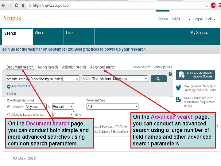 On the Document search page, you can conduct both simple and more advanced searches