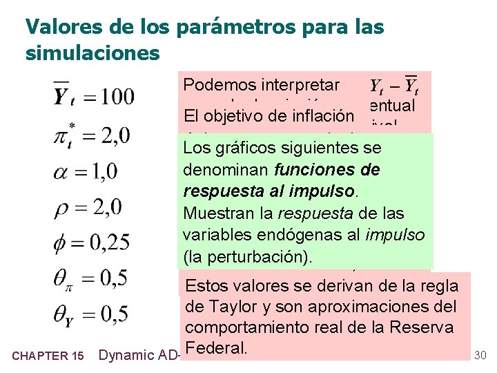 Valores de los parámetros para las simulaciones Podemos interpretar Yt – Yt como la