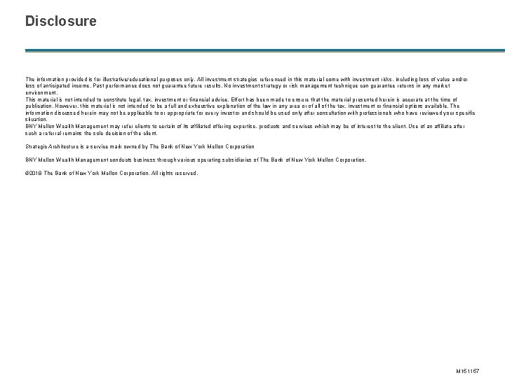 Disclosure The information provided is for illustrative/educational purposes only. All investment strategies referenced in