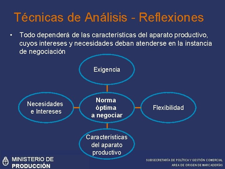 Técnicas de Análisis - Reflexiones • Todo dependerá de las características del aparato productivo,