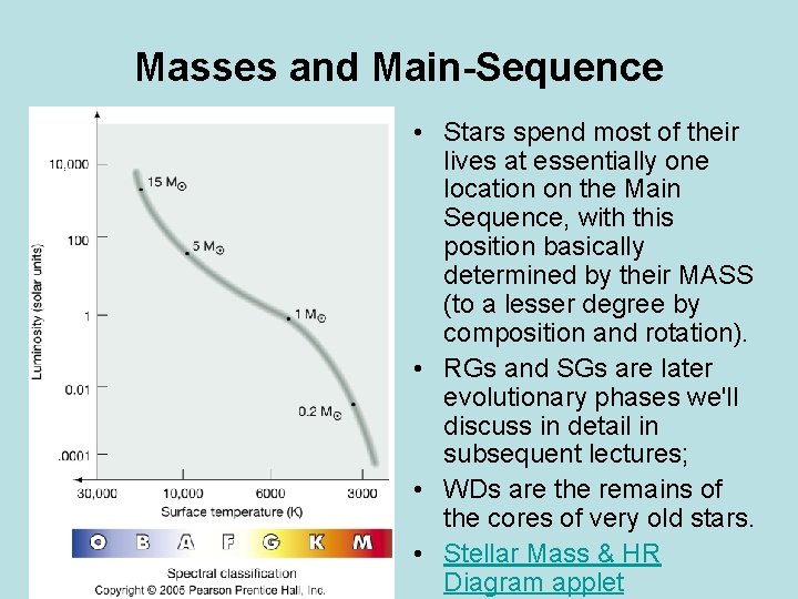 Masses and Main-Sequence • Stars spend most of their lives at essentially one location